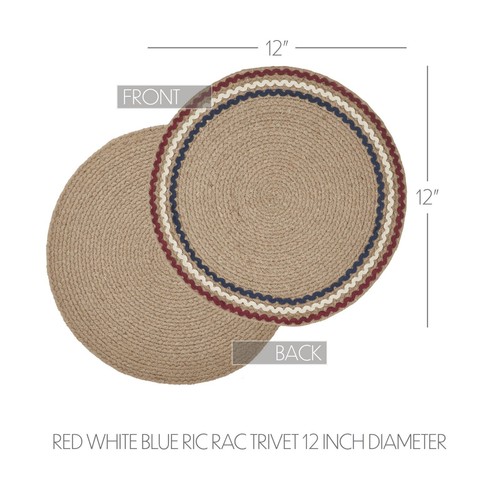 Rojo Blanco Azul Ric Rac Trivet 12" Country Americana Primitivo Rústico Natural VHC - Imagen 4 de 5
