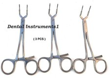 3 PCS Keramo grip forceps 14.5 cm curved crown holder holding jaw diamond inser