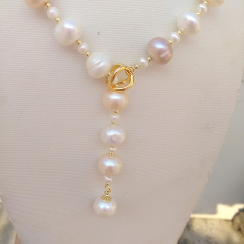 22" Popular Big & Small Akoya White Multicolor Baroque Pearl Necklace 14k Gold P - Picture 4 of 6