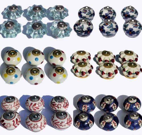 Vintage Ceramic Glass Knobs Drawer Door Pulls Artisan Shabby Chic x 6 - FREE P&P - Afbeelding 1 van 234