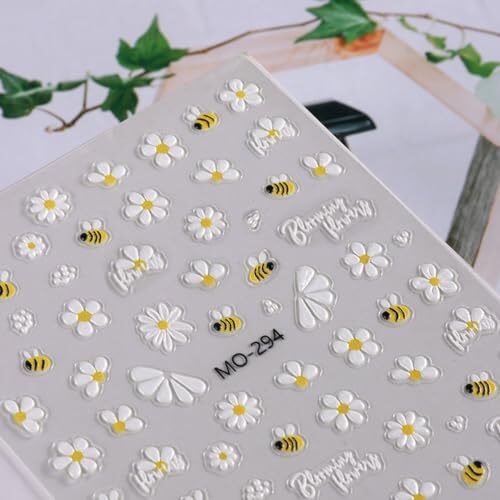 Flower Nail Art Stickers 5D Embossed Cute Bee Nail Decals Spring 5D flower 4 - Picture 5 of 6