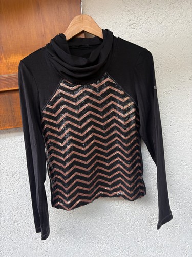 Airfield Rollkragen Pullover schwarz/bronze (Größe 36) top Zustand, Pailletten