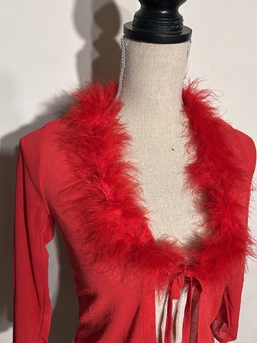 Delia's By The Fire Tie Front Sheer Cardigan Shrug Feather Collar XS - Picture 3 of 5