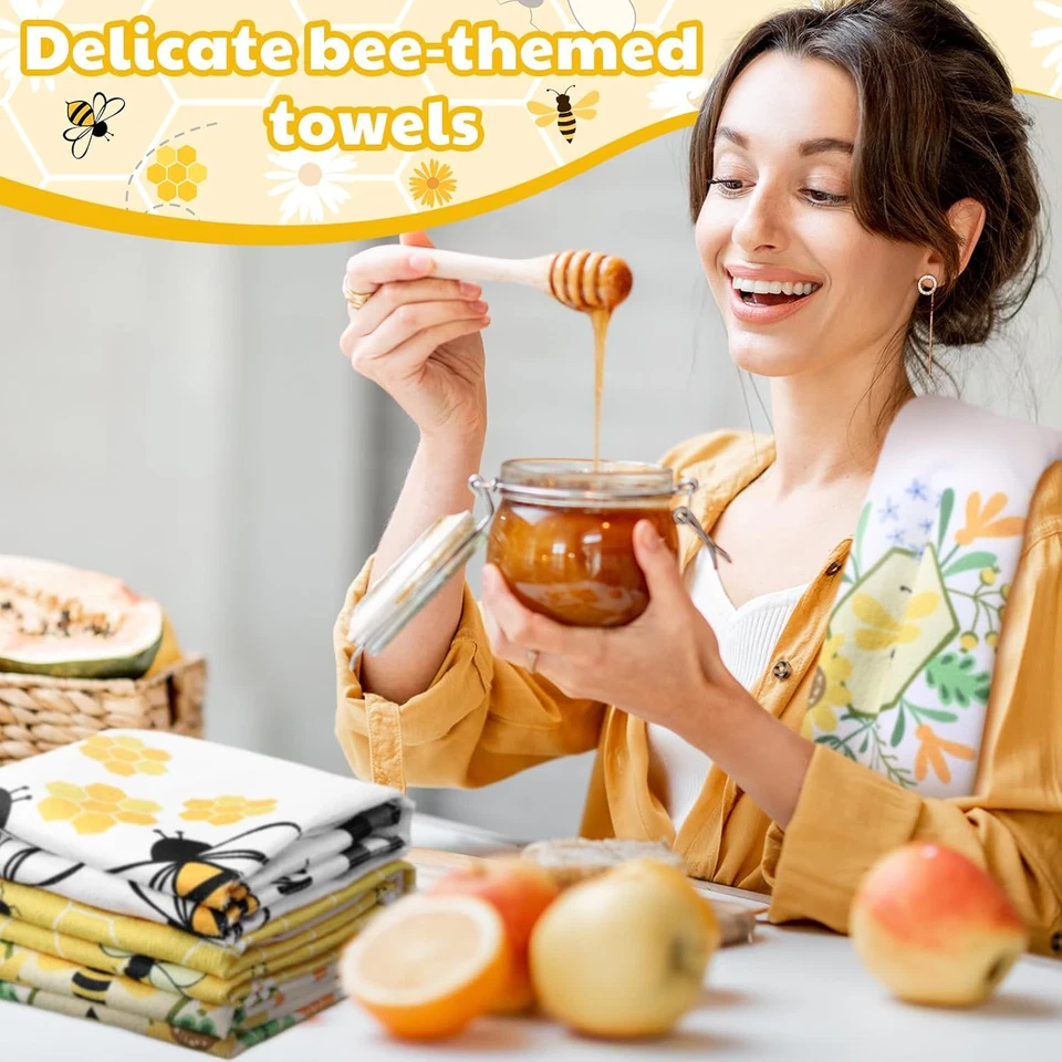 Oudain 6 Piezas Abeja Toallas de Cocina Miel Abeja Cocina Decoración 15.8 X 23.6 Pulgadas Plato  Foto 2 de 4