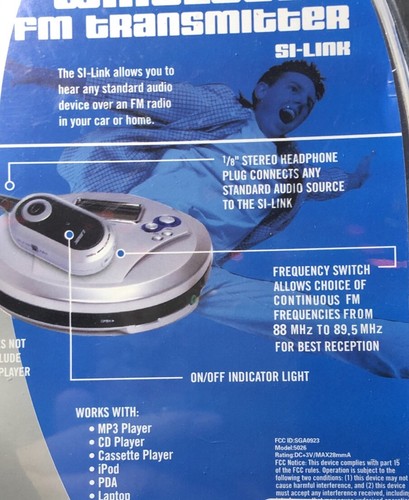 Wireless FM Transmitter SI-Link CD Players Radios MP3’s New In Box - Picture 3 of 3