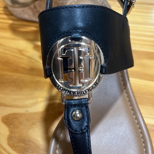 Tommy Hilfiger Black Cork Wedge Sandal Gold Hardware Women’s 8.5 NWOT - Picture 5 of 6