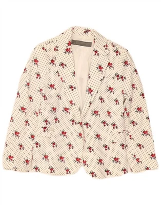 Zara Womens 1 Button Blazer Jacket UK 12 Medium White Floral Cotton CB01 - Image 1 of 4