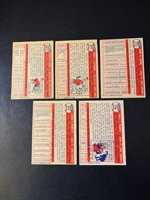 Lote de beisebol 1957 Topps 5 diferentes. TODOS OS CARDEAIS. Muito bom estado a ex-Mt Lindy McDaniel - Imagem 2 de 2