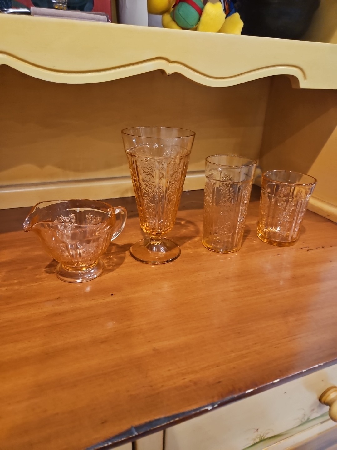 Four Serving Pieces - Pink Sharon Cabbage Rose Federal Glass Must See