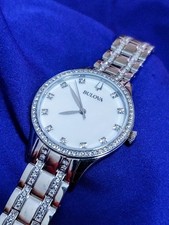 Bulova 96X145 Swarovski Crystal Accented Mother of Pearl Women's Watch NWOT 32mm