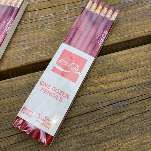 Vintage Coca-Cola Red Pencils One Dozen Coke Still In Plastic (0086)