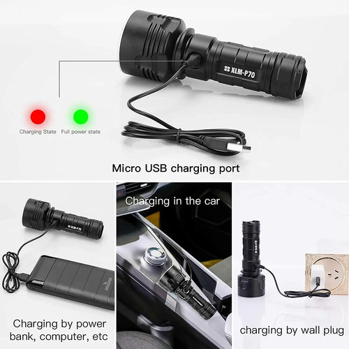 Linterna LED Antorcha Táctica USB Linterna Recargable Lámpara Impermeable Brillante - Imagen 4 de 19