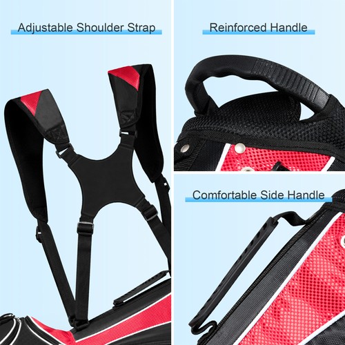 Golf Stand Bag 6 Way Divider Golf Carry Bag w/ Straps & 7 Storage Pockets Red - Picture 10 of 10
