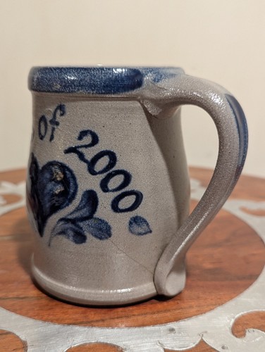 Vintage Class Of 2000 Salt Glazed W/Cobalt Design Rowe Pottery Mug * Cracked * - Picture 7 of 14
