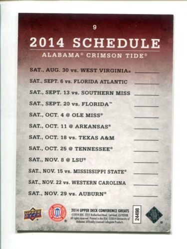 Programa Upper Deck Conference Greats #9 2014 - Alabama Crimson Tide🏈 - Imagen 2 de 3