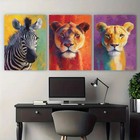 3pcs Lion and Zebra Vibrant Illustration Wall Art Canvas Unframed/Framed