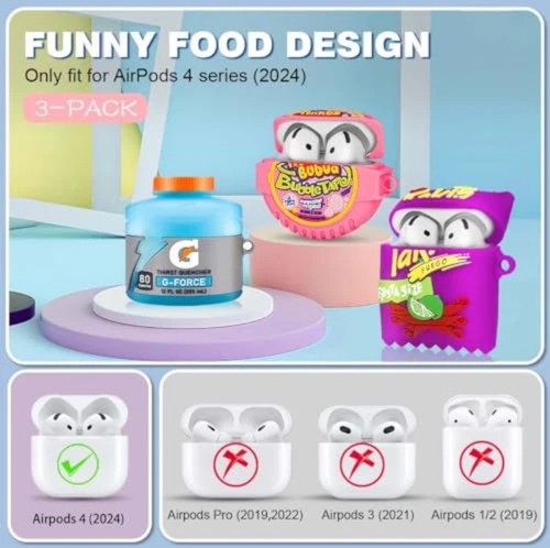 3Pack Cute Case for Airpods 4 (2024), 3D Cartoon Funny Airpods 4 Case Food - Picture 2 of 6