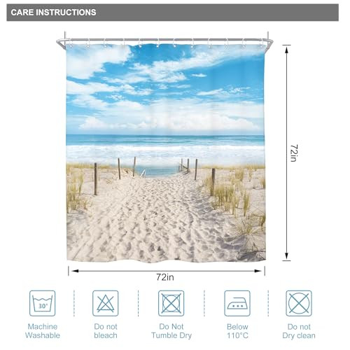  Beach Coastal Ocean Shower Curtain Seaside Seashore Scenery Landscape  - Picture 5 of 7