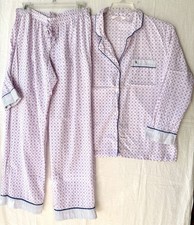 Victoria  s Secret Pajama Set M Purple Pink Button Up Pants Sleepwear contrast