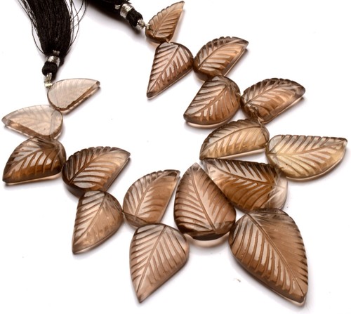 Natural Smoky Quartz Gems 16 to 30 mm Size Handmade Leaf Shape Beads 7" Strand - Picture 2 of 11