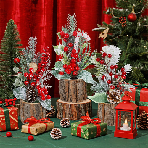 6 Stück Mini Weihnachtsbäume, Tischplatte Weihnachtsdekoration mit Tannenzapfen - Bild 8 von 8