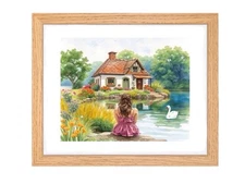 Original Painting “Swan Lake” Artist Signed 5x7 Matted Print Framed To 8x10