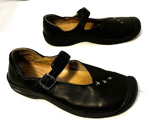 KEEN Black Leather Rolled Toe Wedge Sole Mary Janes Women Size 10M NICE!!