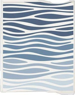 Hand-Tufted Wave Design Rug   Blue & Ivory Modern Coastal Style Soft Wool Carpet