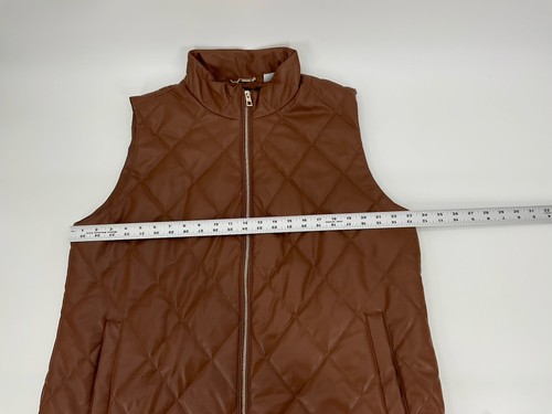 Chico’s Chaleco Acolchado Imitación Cuero Marrón Talla 3 XL Mujer’s Bolsillos - Imagen 5 de 7