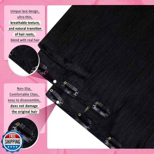 YoungSee Clip in Extensions Black Clip on Hair Extensions Human Hair Black La - Picture 3 of 5