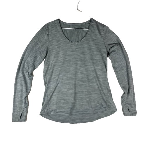 Athleta SHIRT Größe L Langarm geraffte Daumenlöcher Laufen Fast Track grau - Bild 1 von 5