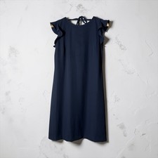 NWT LOFT Women's Navy Blue Flutter Sleeve Crewneck Back Cut-Out Tie Size 0