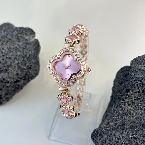 Klassische modische Damen-Quarzuhr vierblättriges Kleeblatt eingebetteter Diamant - Bild 11 von 28