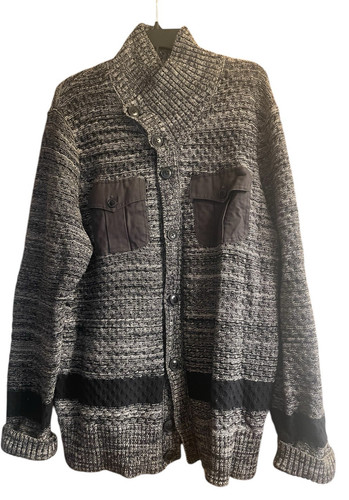 Vintage Guess Sweater Mens Gray Gradient Chunky Knit Cardigan W Cargo Pockets 2X