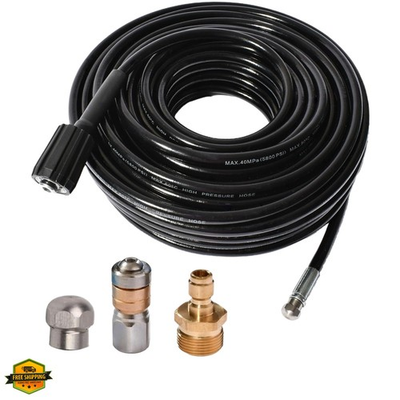 #ad 50FT 5800 PSI Pressure Washer Hose Jetter Nozzles Kit 1 8”NPT Sewer Drain Rot... $64.95
