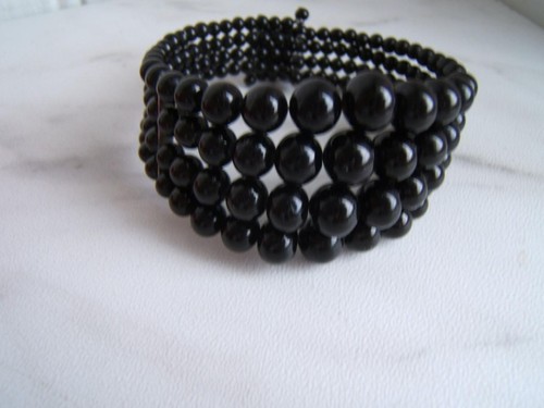 ANTIKES VIKTORIANISCHES TIEFSCHWARZES TRAUER-WICKELARMBAND AUS GLAS - Bild 2 von 7