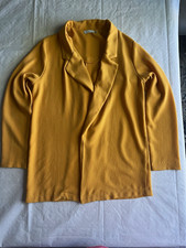 LUSH Novak Crepe Blazer Small S Mustard Yellow Open Front Slouchy Boyfriend EUC