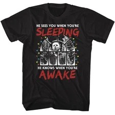 Halloween He Sees You When You're Sleeping T-Shirt, Black