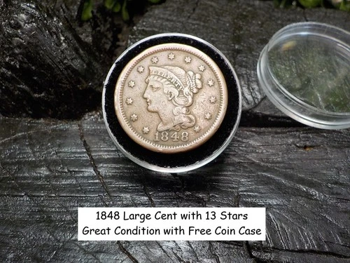 Old Rare Vintage Antique Relic 1848 Large Cent Great Condition Free Coin Case