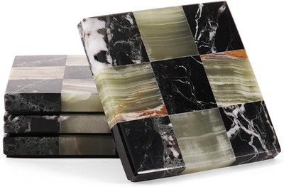 Zebra Black & Green Marble Coasters Set of 10.2 Cm Checker Coasters for Drink Ha
