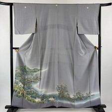 JAPANESE KIMONO IROTOMESODE GRAY 159cm 5 ft 3 in PURE SILK FF11966