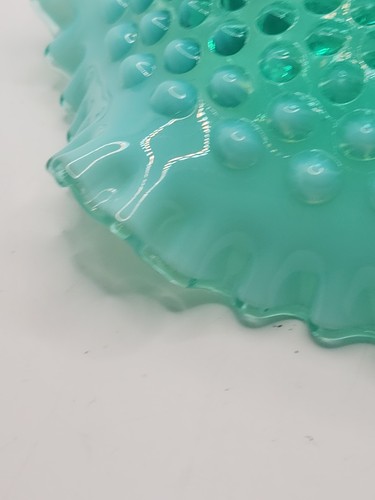 RARE!! FENTON HOBNAIL EMERALD GREEN ART GLASS CANDLE STICK HOLDER BOWL Vaseline! - Bild 7 von 12
