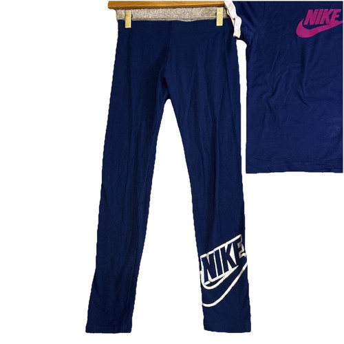 Youth Girl's Nike Legging & Shirt Set Outfit, Size: Large Blue Pink & White (14) - Picture 3 of 14