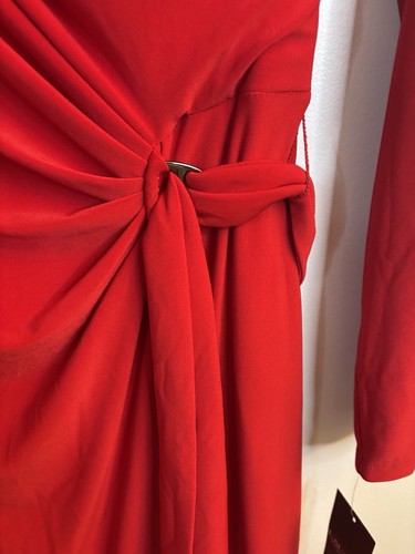 LAUREN RALPH LAUREN Connie Red Buckle Faux Wrap Midi Dress 16 Jersey Holiday - Bild 9 von 17