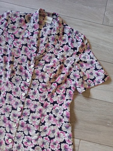 EASTEX Black & Pink Floral Dress Button Up 90's Blogger 1940's Style Flare UK12 - Picture 10 of 22