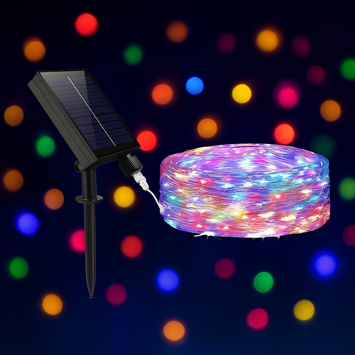 CATENA Luci SOLARI stringa 10M 100 MicroLED MULTICOLORE Esterno Giardino NATALE - Foto 1 di 14