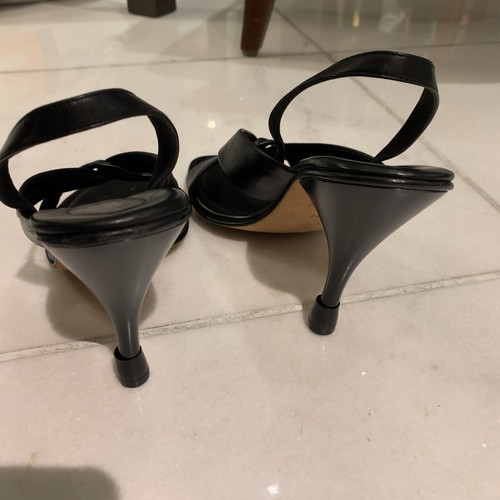 (Auténticas) Sandalias de tacón Louis Vuitton de cuero negras talla 37 24 cm tacón 10 cm monograma - Imagen 6 de 14