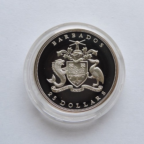 1985 Barbados $25 Silver Proof Royal Visit Cased With COA - Picture 5 of 9