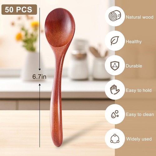 50PCS Small Wooden Spoons 6.7" Soup Spoons Bulk for Eating with Stirring & Sc... - Picture 6 of 6