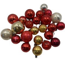 24 Vtg Rauch Red Gold Silver Glass Christmas Ornaments USA